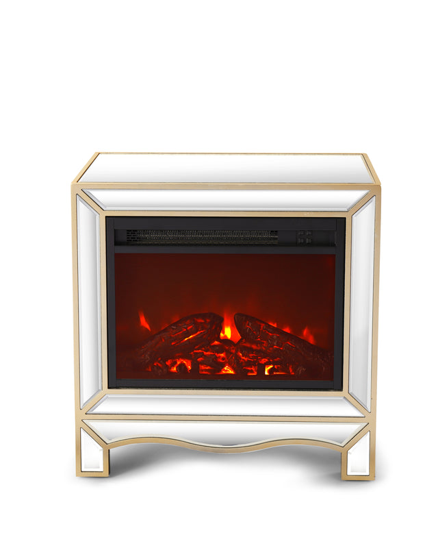 W 23.2"X D 13.4“ X H 24.4” Mirrored mantelpiece with champagne color bezel   Built in 1500 function heating