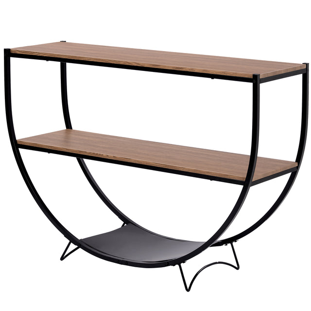 TREXM Rustic Industrial Design Demilune Shape Textured Metal Distressed Wood Console Table (Brown)