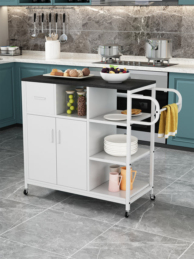 KITCH storage cabinet WHITE-Black, move with roller..