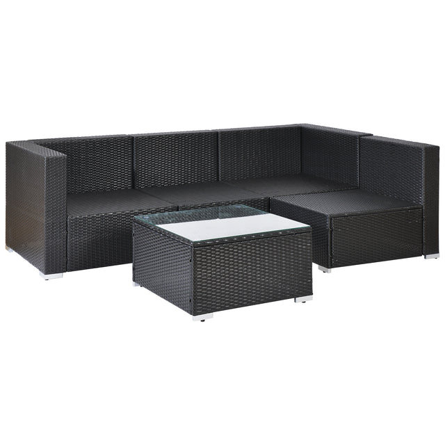 Outdoor Garden Patio Furniture 5-Piece PE Rattan Wicker Cushioned Sofa Sets with 2 Pillows and Coffee Table.outdoor couch；outdoor sectional；porch furniture；patio couch；outdoor sofa；patio furniture set
