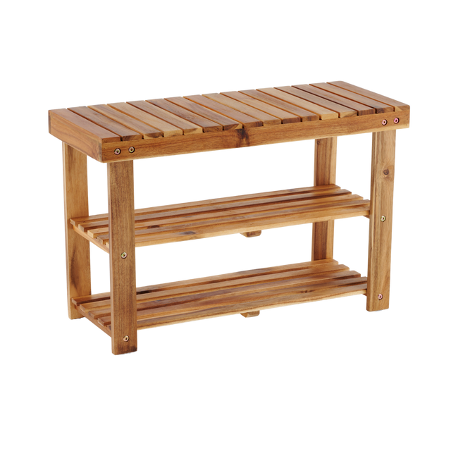 Acacia Wood Shoe Rack Bench Strong Weight Bearing Upto 200 LBS Best Ideas For Entryway Frontdoor Bathroom, Natural Color.