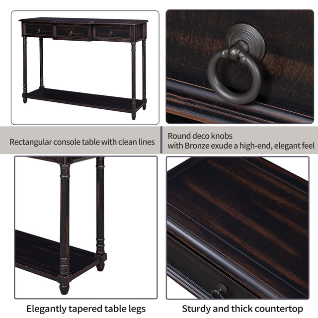 TREXM Console Table Sofa Table with Drawers for Entryway with Projecting Drawers and Long Shelf (Espresso)