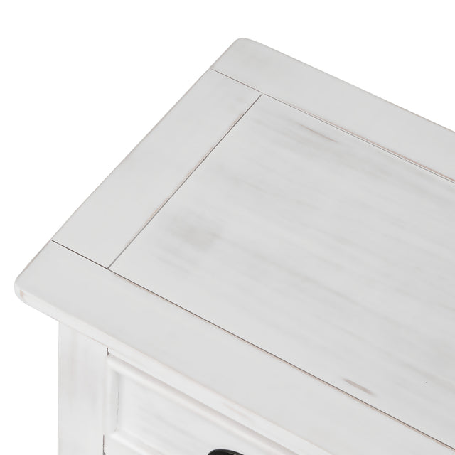 TREXM Retro Storage Cabinet wih Doors and Big Wood Drawer, Home Office Furniture Storage Chest, Vintage White