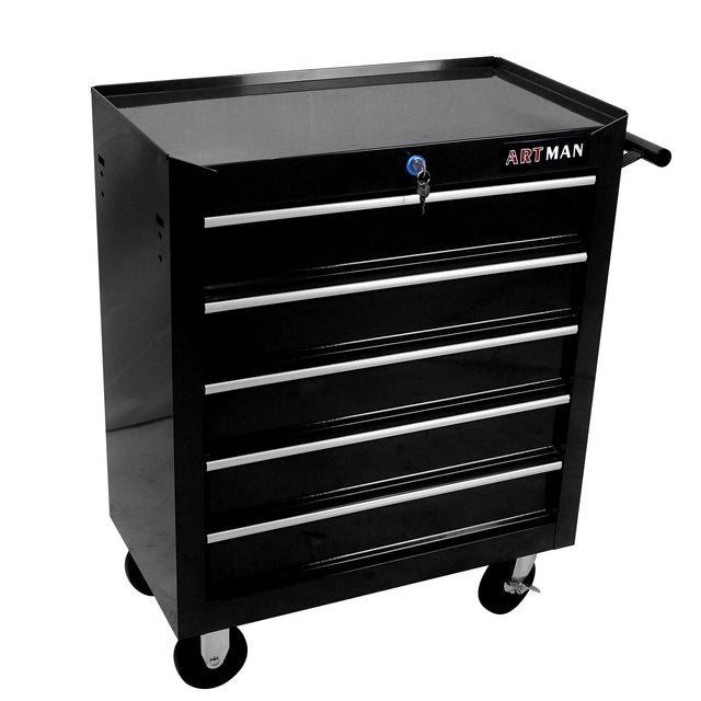 5 DRAWERS MULTIFUNCTIONAL TOOL CART WITH WHEELS-BLACK