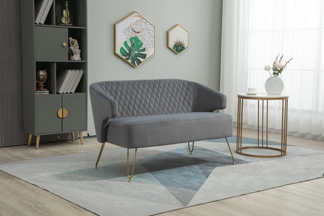 Twin Size Love seat Accent Sofa with Golden Metal Legs, Living Room Sofa with Tufted Backrest, 600 Pounds Weight Capacity