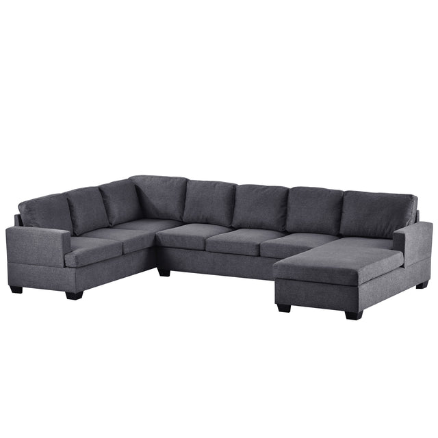 Ustyle Modern Large Upholstered  U-Shape Sectional Sofa, Extra Wide Chaise Lounge Couch,  Grey
