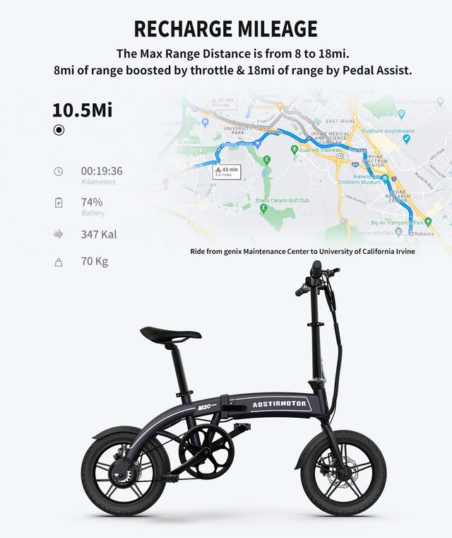 Aostirmotor 14" Electric Bike,350W 7.5Ah/36V E Bike, Lightweight Folding Electric Bicycles for Adult(BLACK)