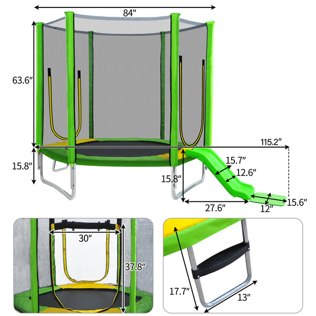 7FT Trampoline for Kids with Safety Enclosure Net, Slide and Ladder, Easy Assembly Round Outdoor Recreational Trampoline