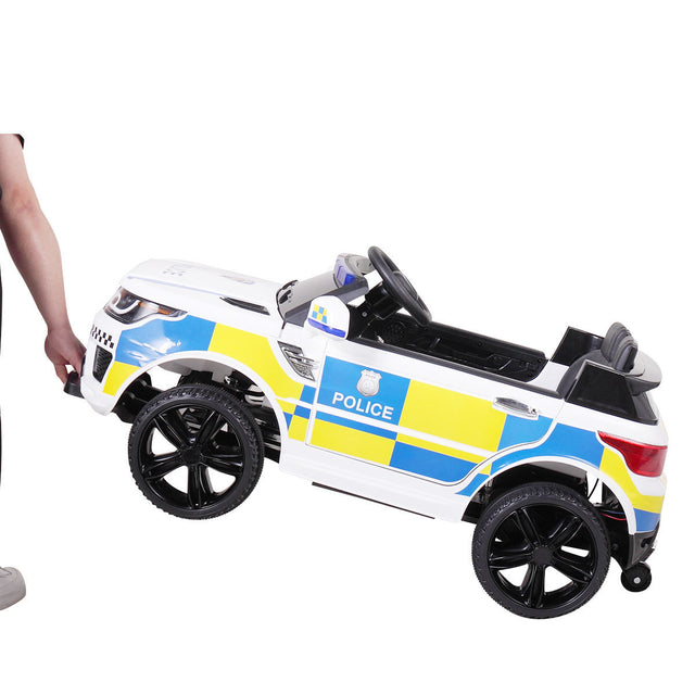 12V Kid Ride on Police Car with Parental Remote Control, Battery Powered Electric Truck with Siren, Flashing Lights, Music, Spring Suspension, White