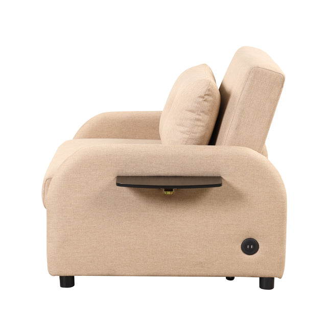 pull out sofa sleeper 3 in 1 with 2 wing table and usb charge for nap line fabric for living room recreation room Beige