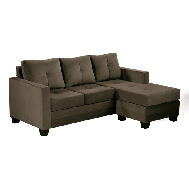 Unique Style Coffee Color 1pc Reversible Sofa Chaise Microfiber Fabric Upholstered Track Arms Tufted High Density Form Sectional Sofa