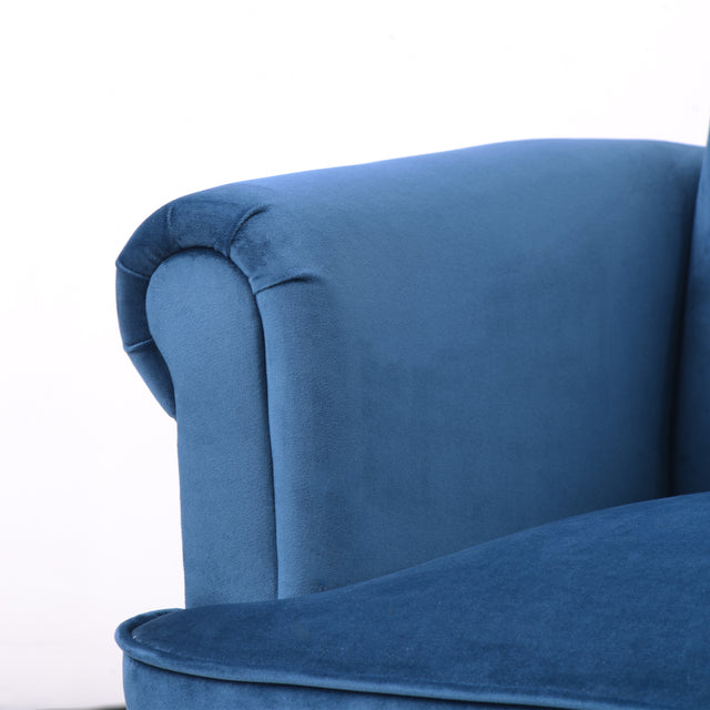 Elegant Button Tufted Club Chair Accent Armchairs Roll Arm Living Room Cushion with Wooden Legs, Navy Blue