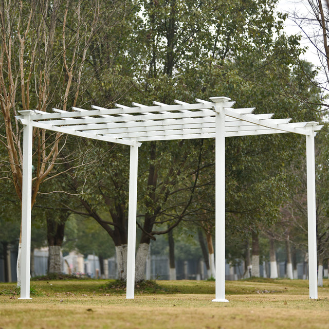 GO 10’ x 10’ White Iron Pergola Gazebo for Vines Pure Iron Chic Lid Cover Design Sleek Seams Hidden Joints Elegant White Trellis