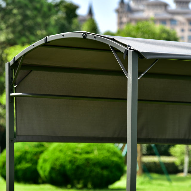 TOPMAX Outdoor 7Ft.Wx4.5Ft.L Iron Double Tiered Backyard Patio BBQ Grill Gazebo with Side Awning, Bar Counters and Hooks, Gray