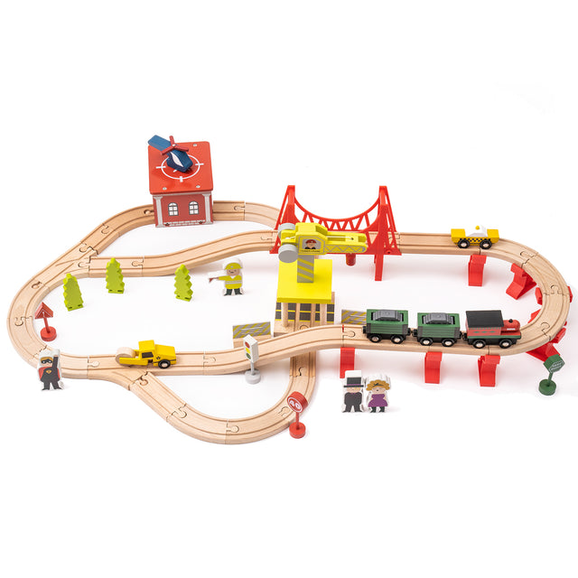 Wooden Train Set Wooden Train Track Set with Magnetic Trains Bridge Ramp Toy Train Set for Kids