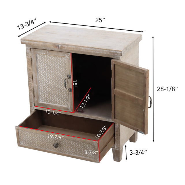 Weathered Wood Cabinet with 1 Drawer and 2 Doors Vintage Accent Storage Chest for Entryway, Living Room