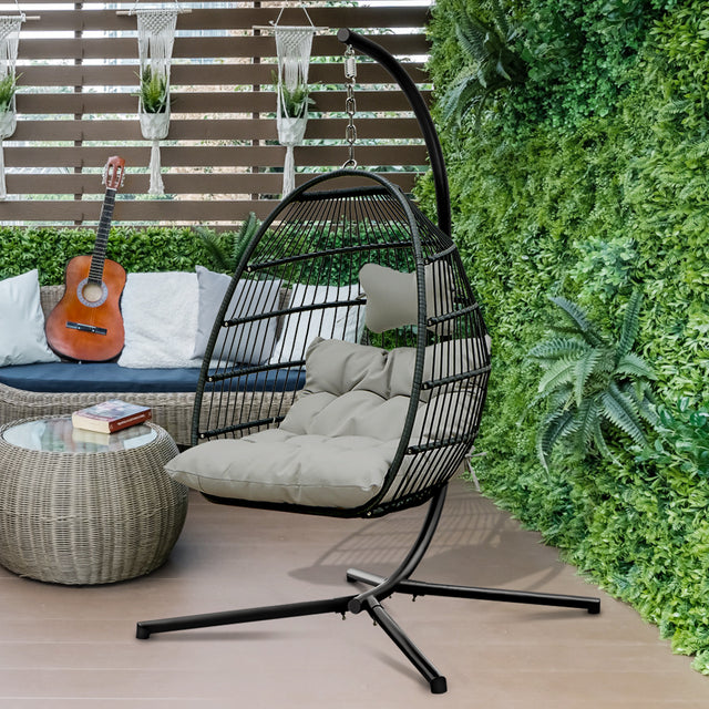 Patio Rattan Four Corners Single Hanging Egg Chair patio outdoor