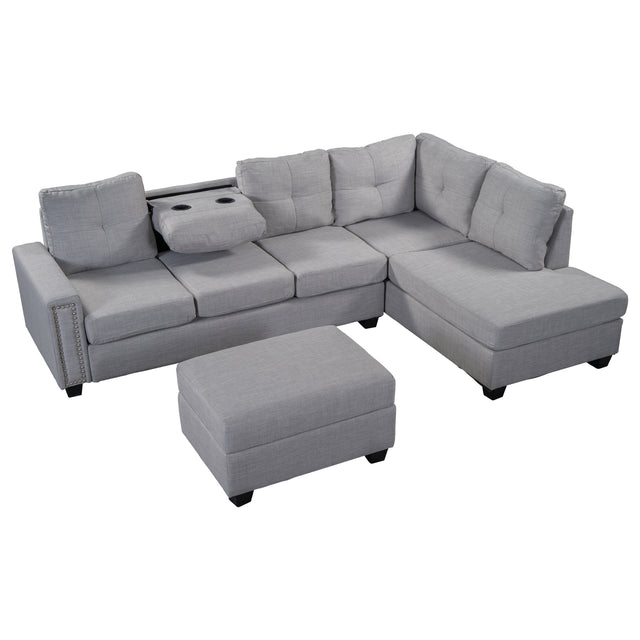 Orisfur. Reversible Sectional Sofa Space Saving with Storage Ottoman Rivet Ornament L-shape Couch for Large Space Dorm Apartment