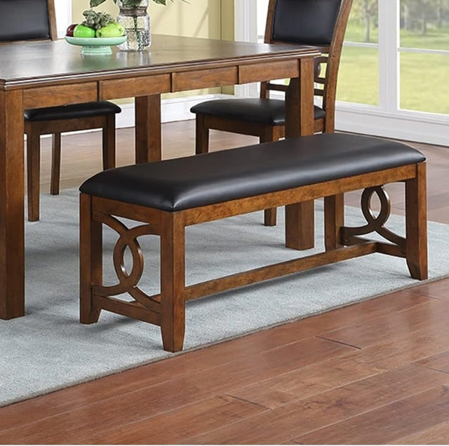 Contemporary Walnut Finish 1x Bench Dining Room Furniture Cushion Black Faux Leather Upholstered Bench Only.