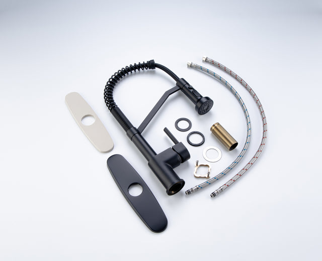 Kitchen Faucet, Kitchen Faucets with Pull Down Sprayer WEWE Sus304 Stainless Steel Matte Black Industrial Single Handle One Hole Or 3 Hole Faucet for Farmhouse Camper Laundry Utility Rv Wet Bar Sinks