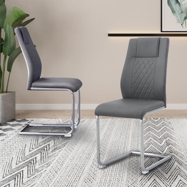 Modern Dining Chairs with Faux Leather Padded Seat Dining Living Room Chairs Upholstered Chair with Metal Legs Design for Kitchen, Living, Bedroom, Dining Room Side Chairs Set of 2 (grey+PU Leather)