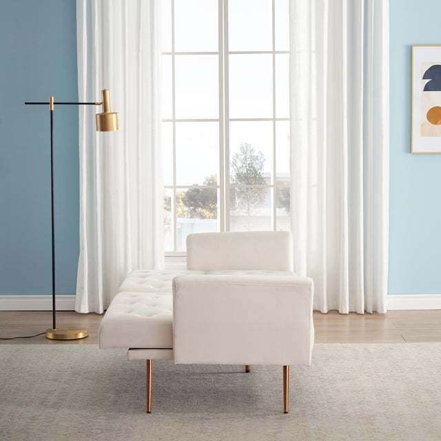 Beige Folding Living Room Sofa Bed with Midfoot Including Two Pillows