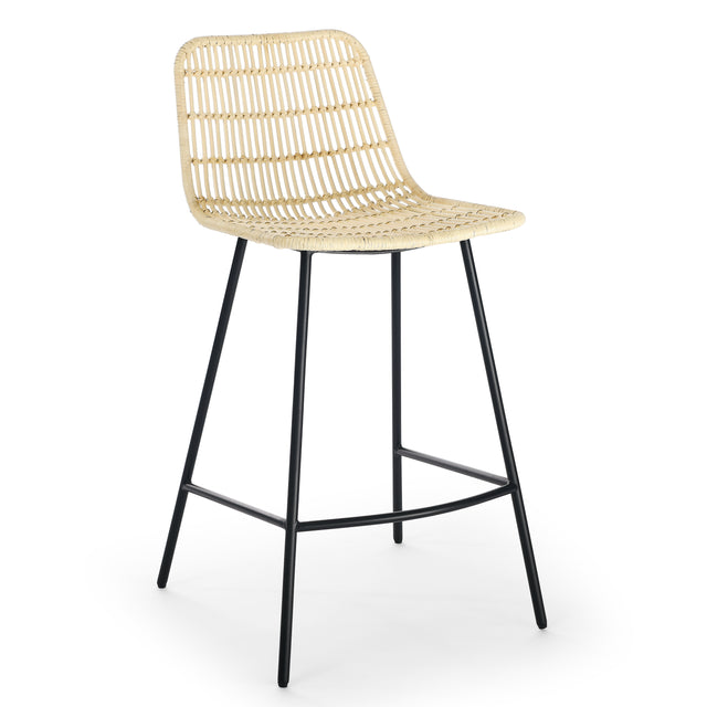 Set of 2, Natural Rattan Indoor Counter Chair , Black Finish Steel legs，Natural  (17.5"x20"x34")