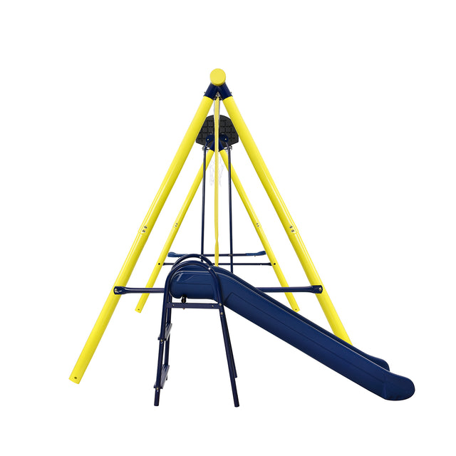 5 in 1 Outdoor Toddler Swing Set for Backyard, Playground Swing Sets with Steel Frame, Swing n' Slide Playset for Kids with Seesaw Swing, Basketball Hoop