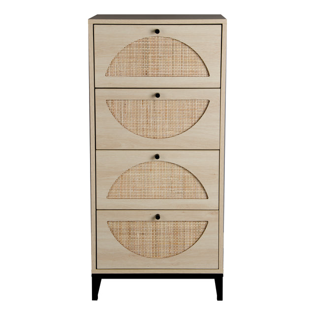 Natural rattan, Cabinet with 4 drawers, Suitable for living room, bedroom and study, Diversified storage