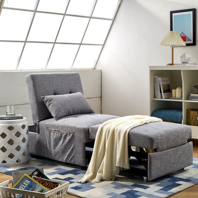 Folding Ottoman Sleeper Sofa Bed, 4 in 1 Function, Work as Ottoman, Chair ,Sofa Bed and Chaise Lounge for Small Space Living, Grey  (44” x 26” x 33”H)