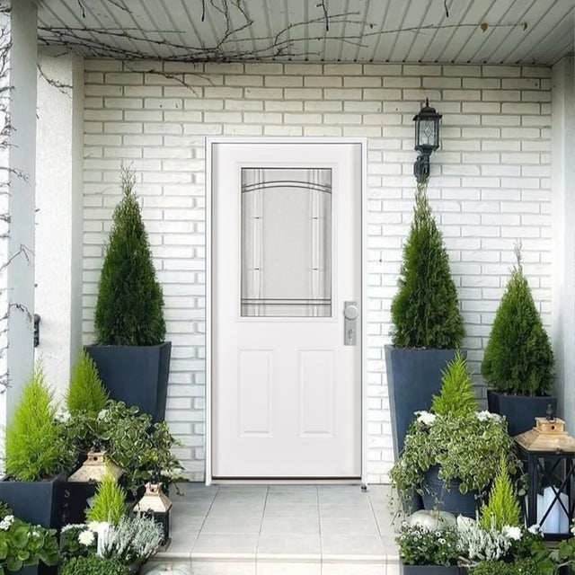 37.5inx81.5in Left Hand Inswing Decorative Glass- Zinc Caming  Fiber Glass Prehung Entry Door .