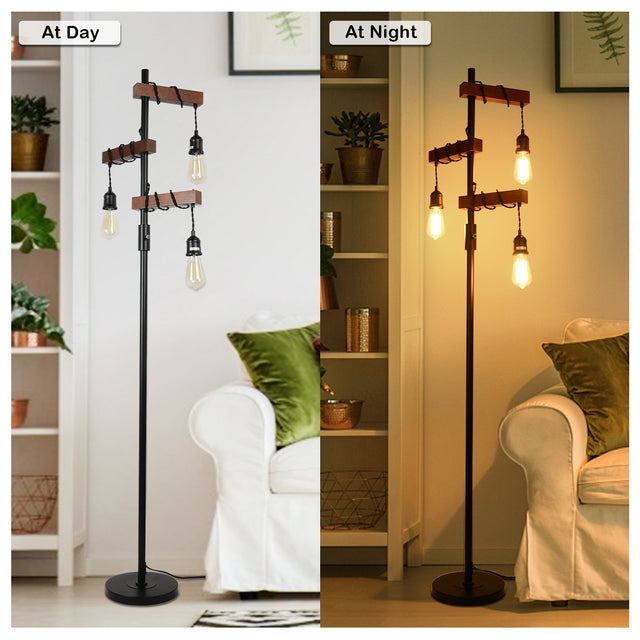 Farmhouse Tree Floor Lamp, 68 Inch 3 Lights Wood Standing Lamp
