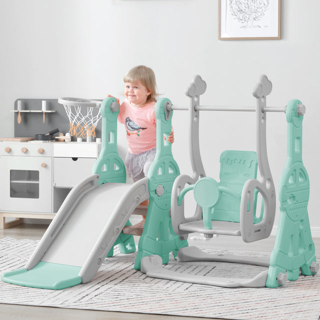 Toddler Slide and Swing Set 3 in 1, Kids Playground Climber Swing Playset with Basketball Hoops Freestanding Combination Indoor & Outdoor