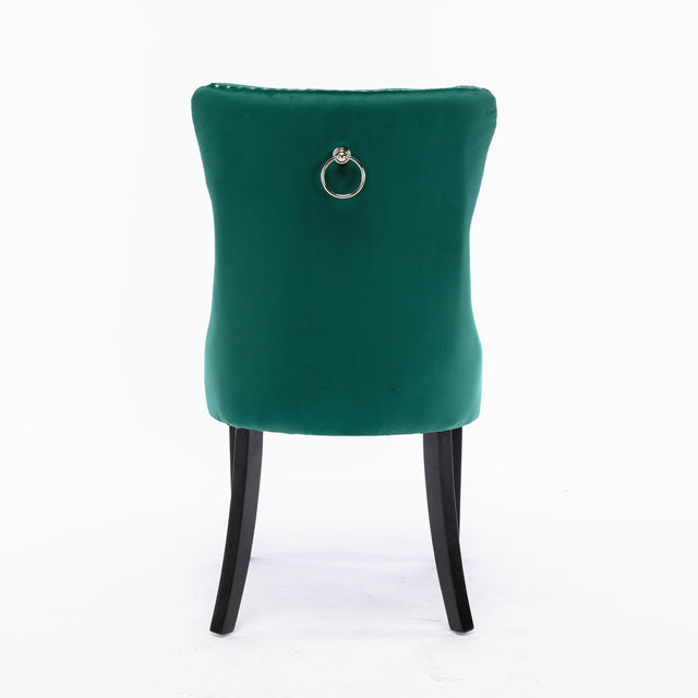 Nikki Collection Modern, High-end Tufted Solid Wood Contemporary Velvet Upholstered Dining Chair with Wood Legs Nailhead Trim 2-Pcs Set，Green, SW2001GN
