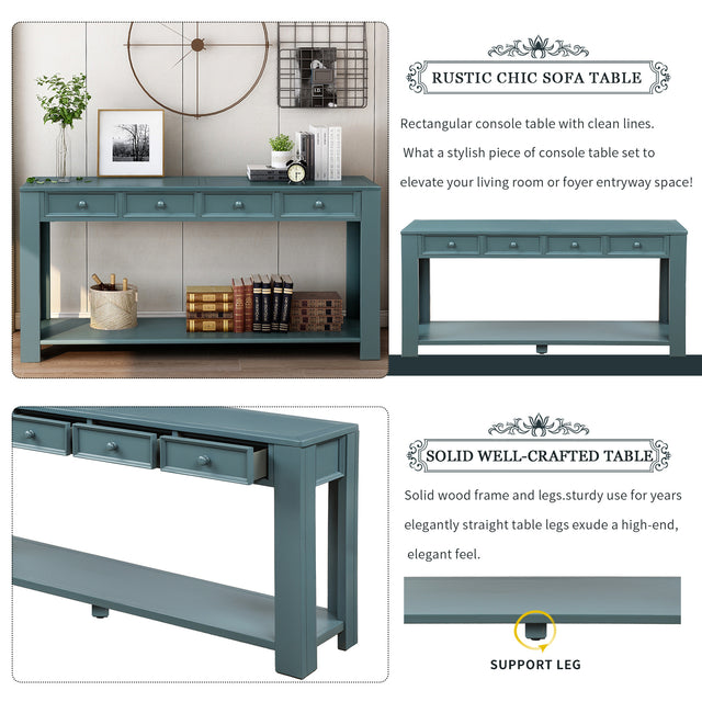 TREXM Console Table for Entryway Hallway Sofa Table with Storage Drawers and Bottom Shelf (Dark Blue)