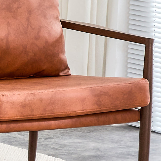 Sofa Chair Set of 2.PU Leather Accent Arm Chair Mid Century Modern Upholstered Armchair with Imitation solid wood Walnut color Metal Frame Extra-Thick Padded Backrest and Seat Cushion Sofa Chairs