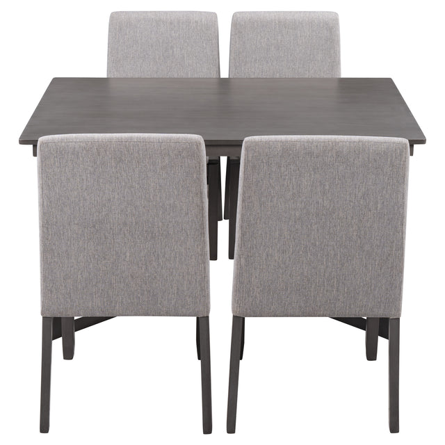 TOPMAX 5-Piece Dining Set, Wood Rectangular Table with 4 Linen Fabric Chairs, Gray