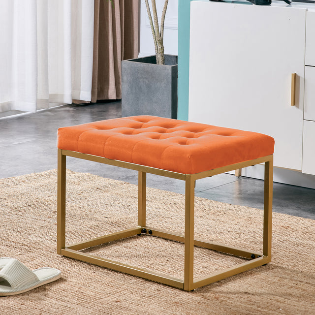 Velvet Shoe Changing Stool, Orange Footstool, Square Vanity Chair, Sofa stool,Makup Stool .Vanity Seat ,Rest stool. Piano Bench .Suitable for Clothes Shop,Living Room, Porch, Fitting Room Bedroom