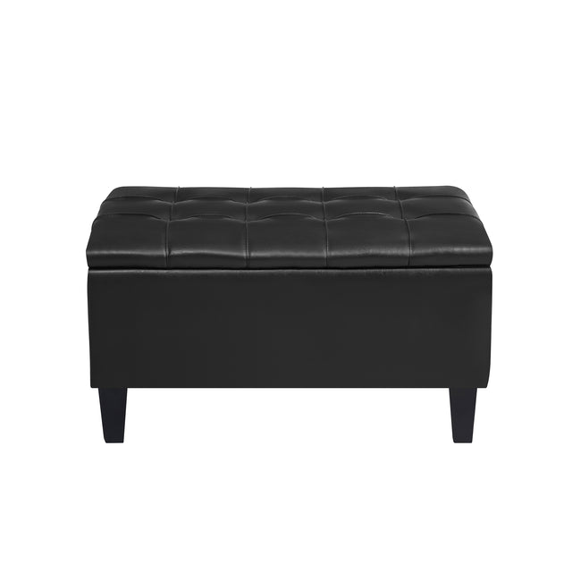 Faux Leather Upholstery Storage  Ottoman Black