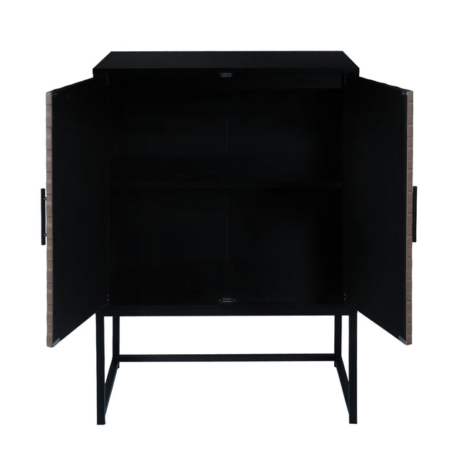 2 door cabinet,Runway-shaped leatherette finish,Embossed texture