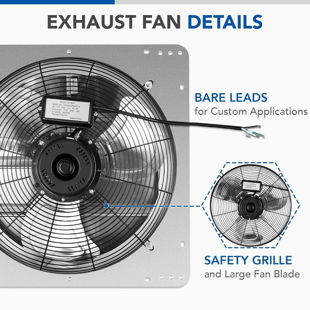 iPower 16 Inch Shutter Exhaust Fan Aluminum,High Speed 1550RPM, 1200 CFM, 1-Pack, Silver