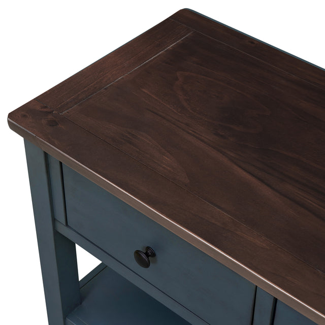 TREXM Retro Design Console Table with Two Open Shelves, Pine Solid Wood Frame and Legs for Living Room (Navy)