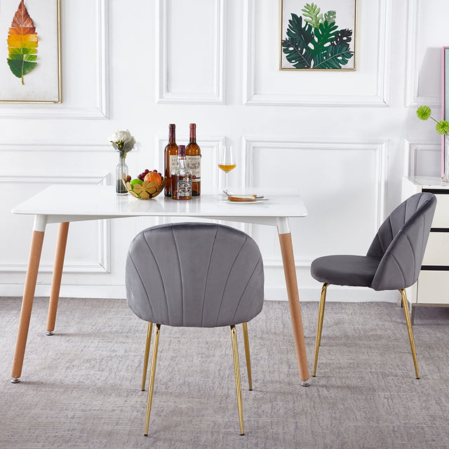 Modern  Grey  dining chair(set of 2 ) with iron tube golden legs, velvet cushions and comfortable backrest,(N.W 10.582 Ibs / 1piece ) suitable for dining room, living room, cafe, simple structure.