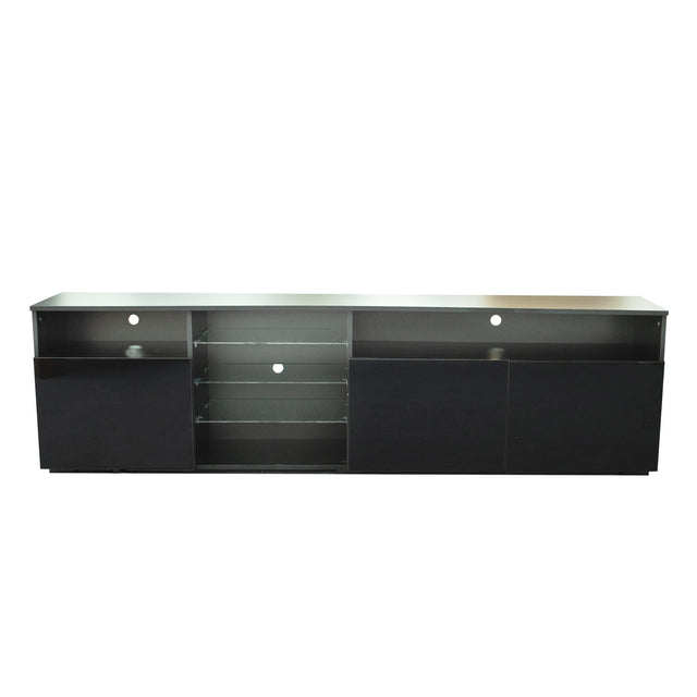 FURNITURE & TV Stand Matte Body High Gloss Doors Modern TV Stand LED,Black