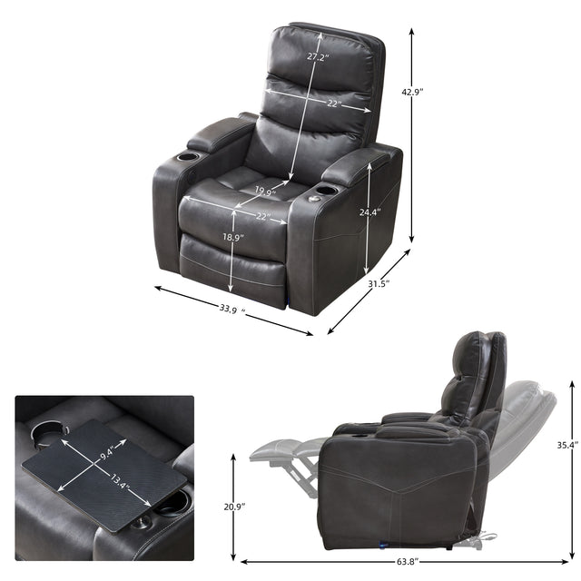 Power recliner with writing board, LED strip, drawers