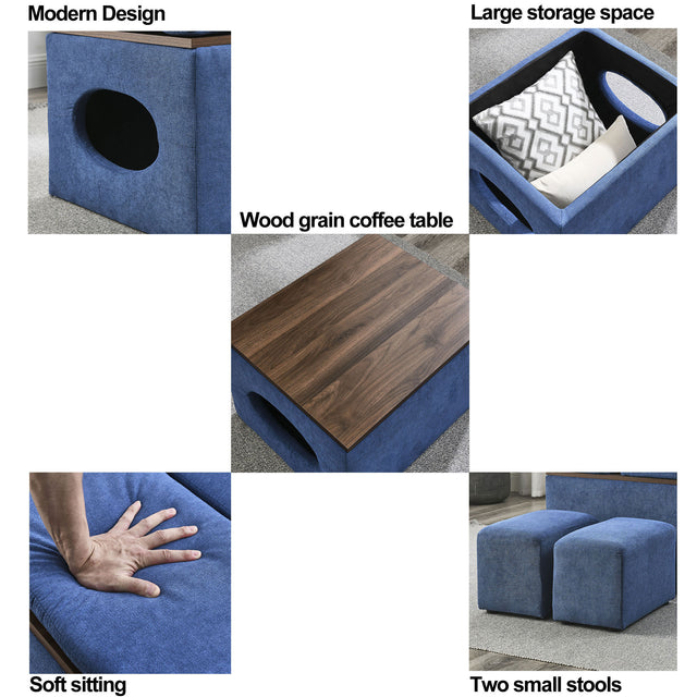 [Video] Welike 25"W Modern design hollow storage ottoman, upholstery, coffee table, two small footstools, easy storage and wide use