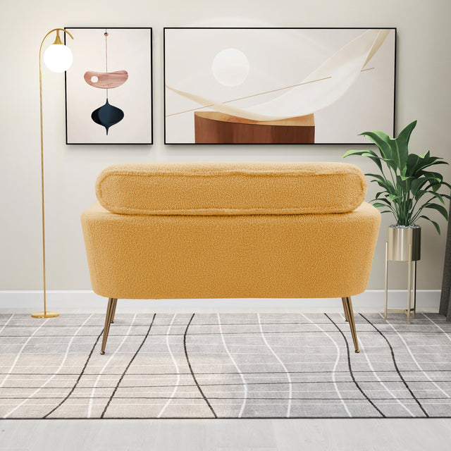 51"W Modern Boucle Loveseat Small Sofa Small Mini Room Couch Two-Seater Sofa With 2 Throw Pillows Gold Metal Legs for Small Space Office Studio Apartment Bedroom, Yellow Boucle