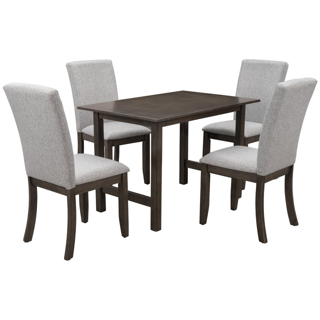 TOPMAX Farmhouse 5-Piece Wood Dining Table Set for 4, Kitchen Furniture Set with 4 Upholstered Dining Chairs for Small Places, Gray Table+Gray Chair