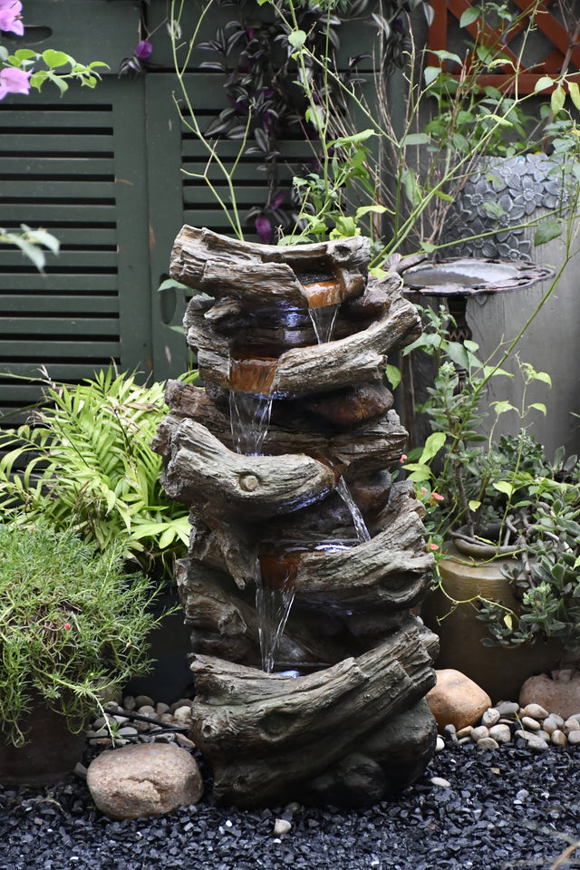 Indoor Outdoor  5-Tier Floor Rack Water Fall Fountain with White LED Light for Patio Yard Garden Lawn