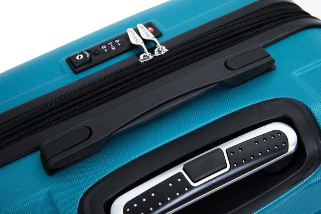 Expandable 3 Piece Luggage Sets ABS Lightweight Suitcase with Two Hooks, Spinner Wheels, TSA Lock, (20/24/28) Cyan
